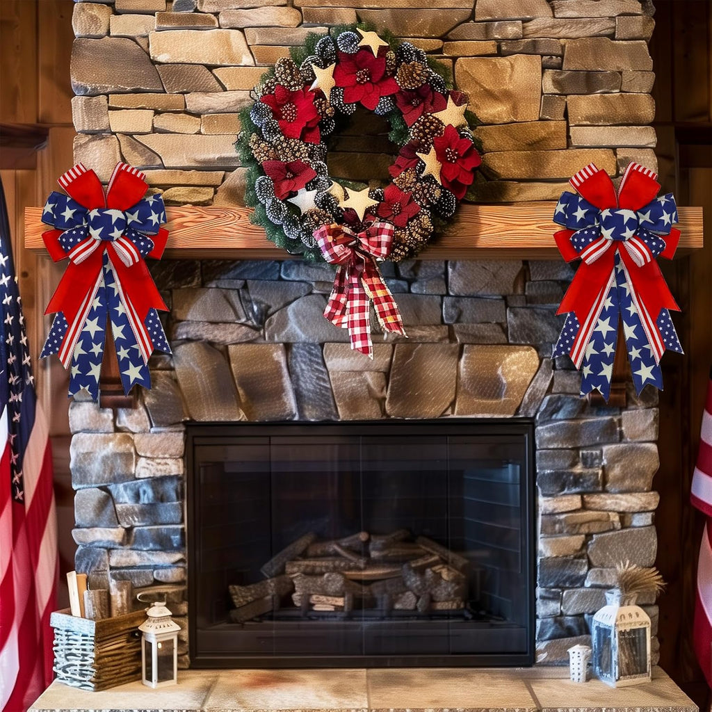 Skiennix Large Patriotic 4th of July Bows - Pre-Tied Wired Ribbon Bows, 20x11 Inch, 2 Pack for Outdoor Decor