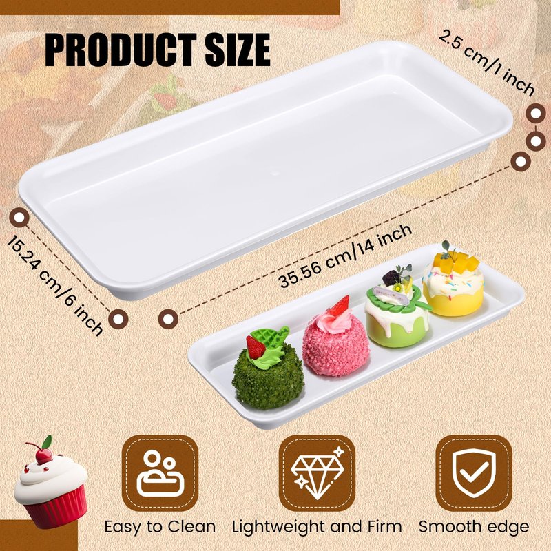 Ziliny 20 Pcs Serving Platters 14 x 6 Inch Rectangle Serving Trays Reusable Food Tray Dishes Dessert Trays Plastic Plates for Wedding Home Table Thanksgiving Christmas Party(White)