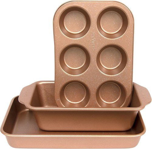 CasaWare Toaster Oven Set - 3-Piece Rose Gold Granite Kitchen Essentials