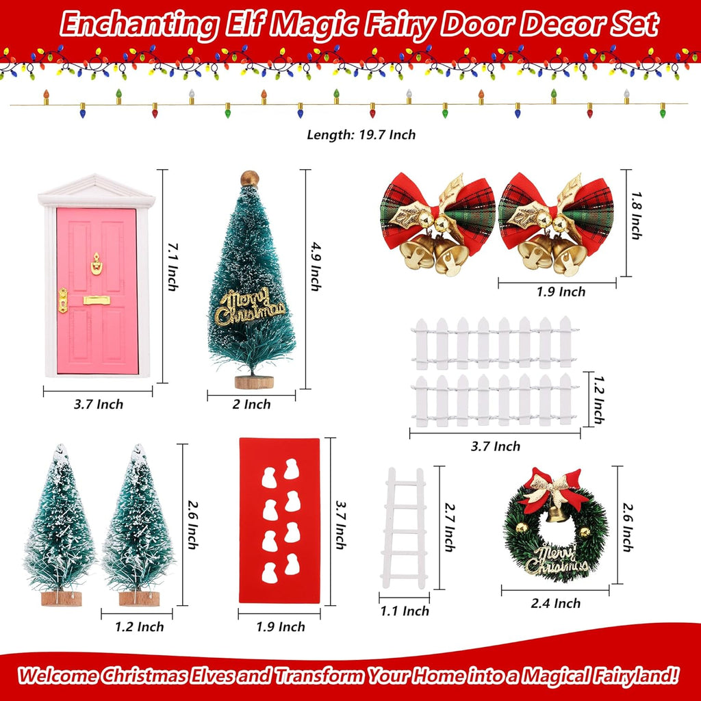 Skiennix Christmas Elf Girl Fairy Door Decor - Mini Wooden Tooth Fairy Door for Holiday Magic