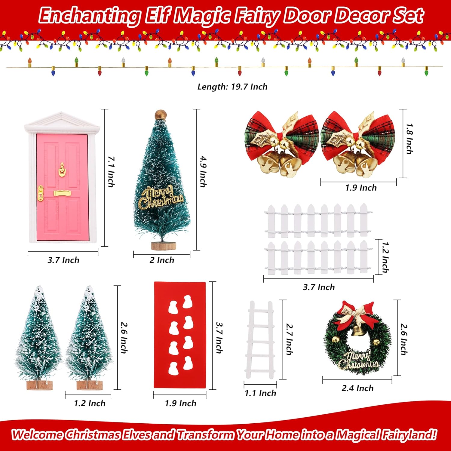 Skiennix Christmas Elf Girl Fairy Door Decor - Mini Wooden Tooth Fairy Door for Holiday Magic