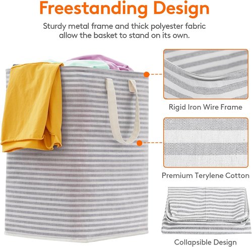 Lifewit Laundry Basket - 3 Pack Collapsible Hamper with Reinforced Handles | 90L Each, Waterproof Grey