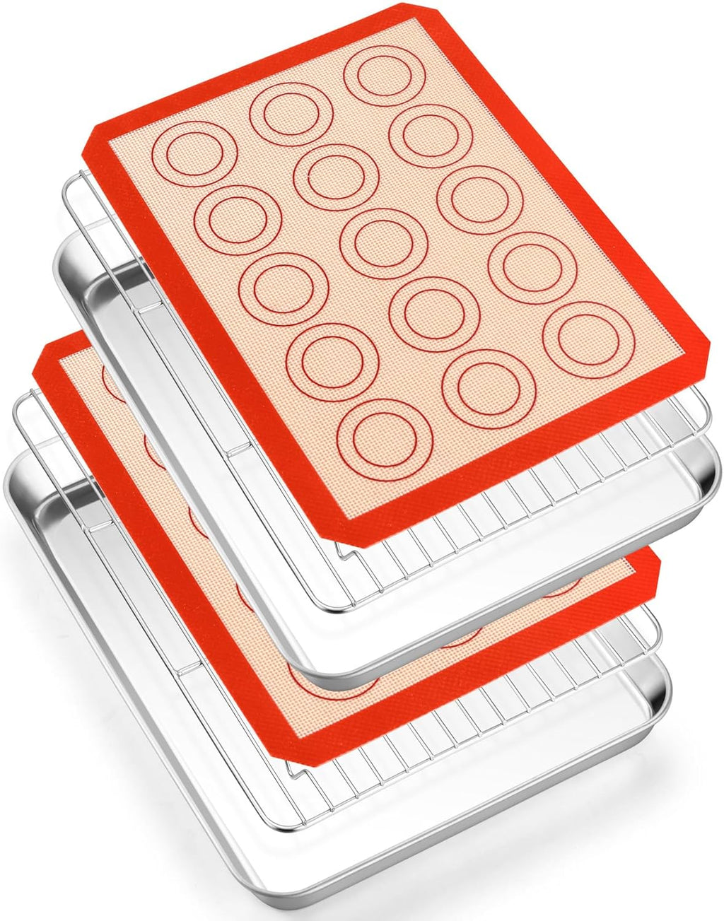 TeamFar Stainless Steel Baking Sheet Set - 12.5-Inch Cookie Pans with Cooling Racks & Silicone Mats | Non-Toxic, Easy Clean