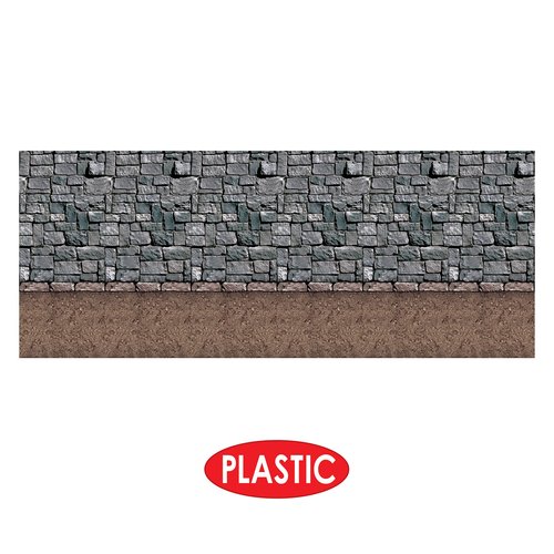 Beistle Stone & Dirt Floor Wall Backdrops, 4’ x 30’, Pack of 2 – Medieval Party Decorations, Medieval Decor Background, Easy to Adhere Wall Covering, Stone Backdrop, Halloween Party Decorations