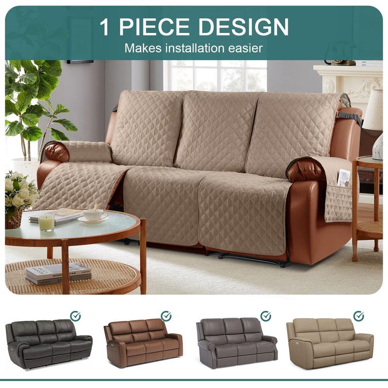 Ruaozz Waterproof Recliner Couch Covers 3 Seater，Light Brown