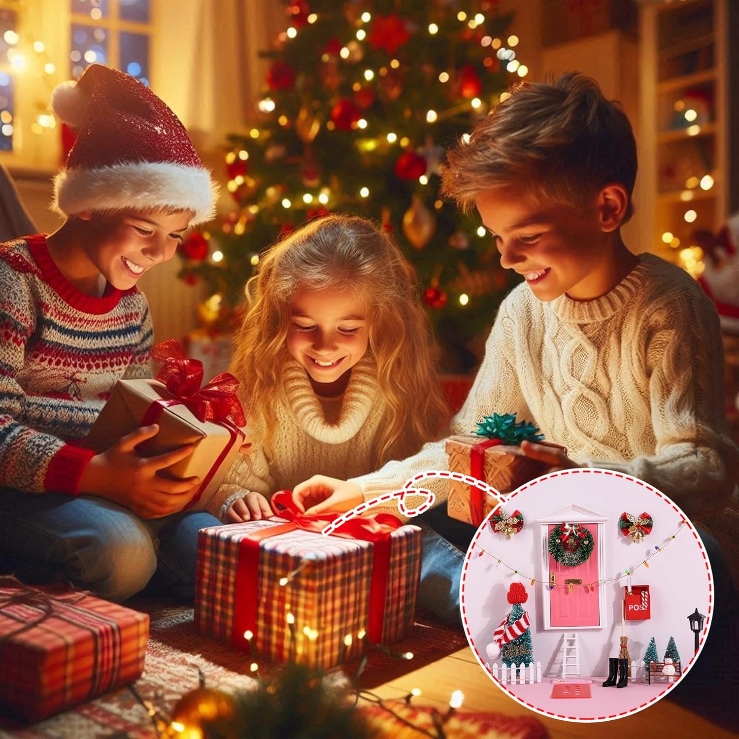 Skiennix Christmas Elf Girl Fairy Door Decor - Mini Wooden Tooth Fairy Door for Holiday Magic