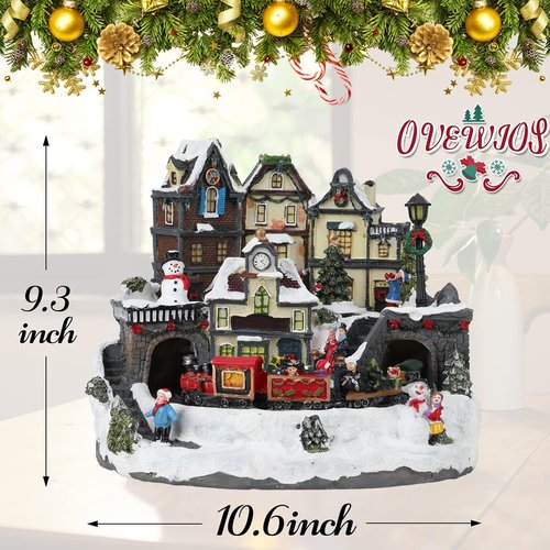 Christmas Village Houses - 10.6" Polyresin Decor with Moving Train, LED Lights & 8 Songs