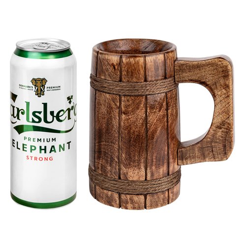 GoCraft Handmade Wooden Beer Mug – Burnt Wood Finish – Classic Tankard Drinking Stein – Perfect for Camping, Travel, Outdoor Use – Tea & Coffee Mug with Handle – Great Gift for Men