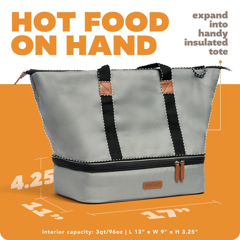 HOTLOGIC Max XP Large Portable Electric Lunch Box Food Heater - Expandable Food Warmer Tote and Heated Lunchbox for Adults Work/Car/Home - Cook, Reheat, and Keep Your Food Warm 120V, Gray