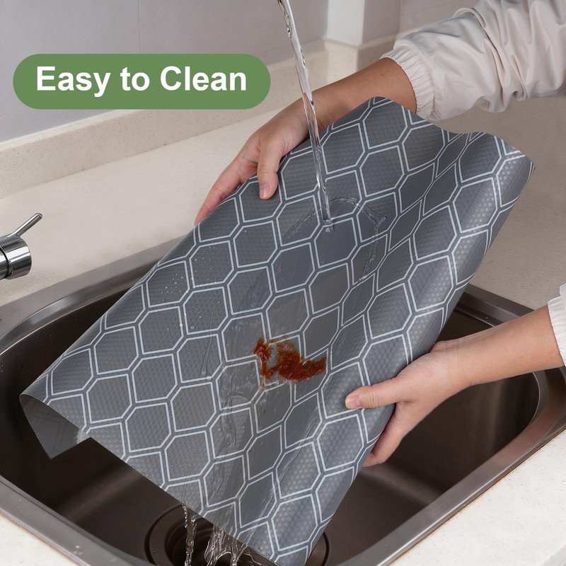 Non Adhesive Fridge Shelf Liner, Waterproof Drawer Liners for Kitchen Cabinet Refrigerator, No Slip Bathroom Cupboard Liner EVA Place Mat Roll -17.5" x 197" Grey