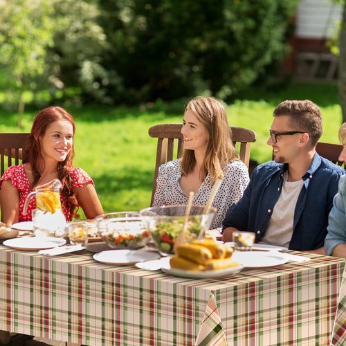 12Pack Fall Buffalo Checkered Plaid Table Covers, Plastic Give Thanks Buffalo Checkered Plaid Tablecloth Backdrop for Autumn Thanksgiving Birthday Baby Shower Friends Giving Party Supplies,54x108inch