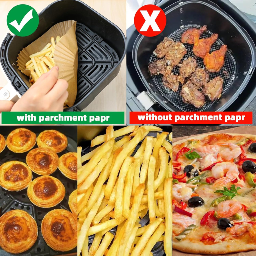 Victoyaw Air Fryer Liners - 200PCS 10 Inch Square Parchment Paper for 8-12QT Air Fryers | Easy Clean Non-Stick