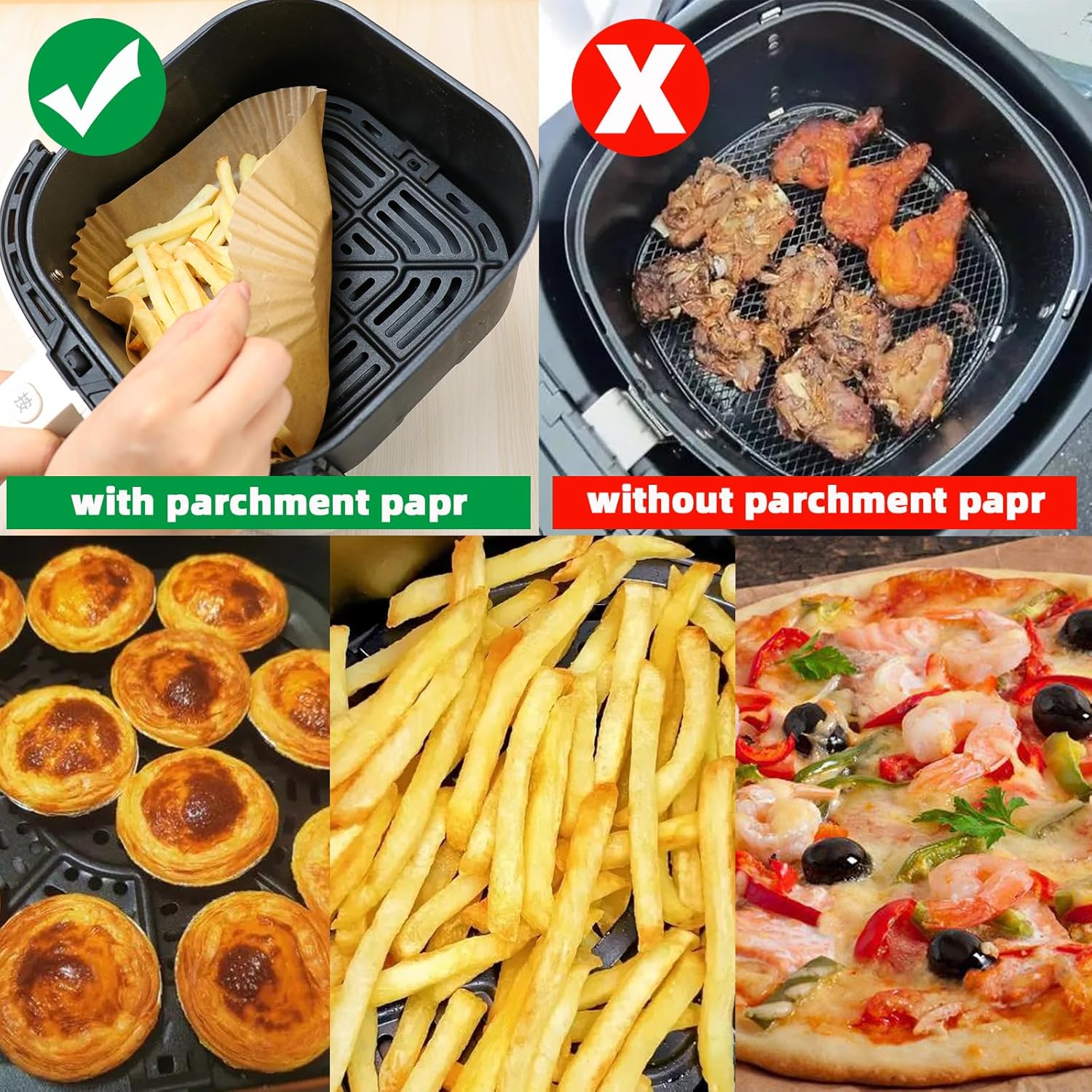 Victoyaw Disposable Air Fryer Liners - 200PCS Non-Stick Parchment Paper for 8-12QT Air Fryers