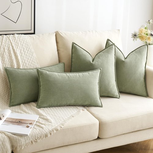 MIULEE Sage Green Decorative Pillow Covers - Soft Chenille 18x18 Inch | Luxurious Farmhouse Cushion for Sofa & Bedroom