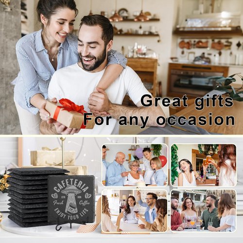 60 PCS Slate Stone Coasters Bulk, MAPRIAL 4 Inch Black Handmade Drink Coasters, 30 PCS Square, 30 PCS Hexagon, Ideal for Laser Engraving, Engravable Blanks Material for Engraver, Home Decor, Gifts