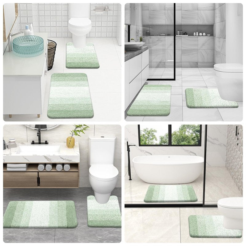OLANLY Bathroom Rug Set 2 Piece, Soft Absorbent Microfiber Bath Rug Set, Non-Slip, Machine Wash Dry, Plush Shaggy Bath Mats for Bathroom (47"x20"+24"x16", Sage Green)