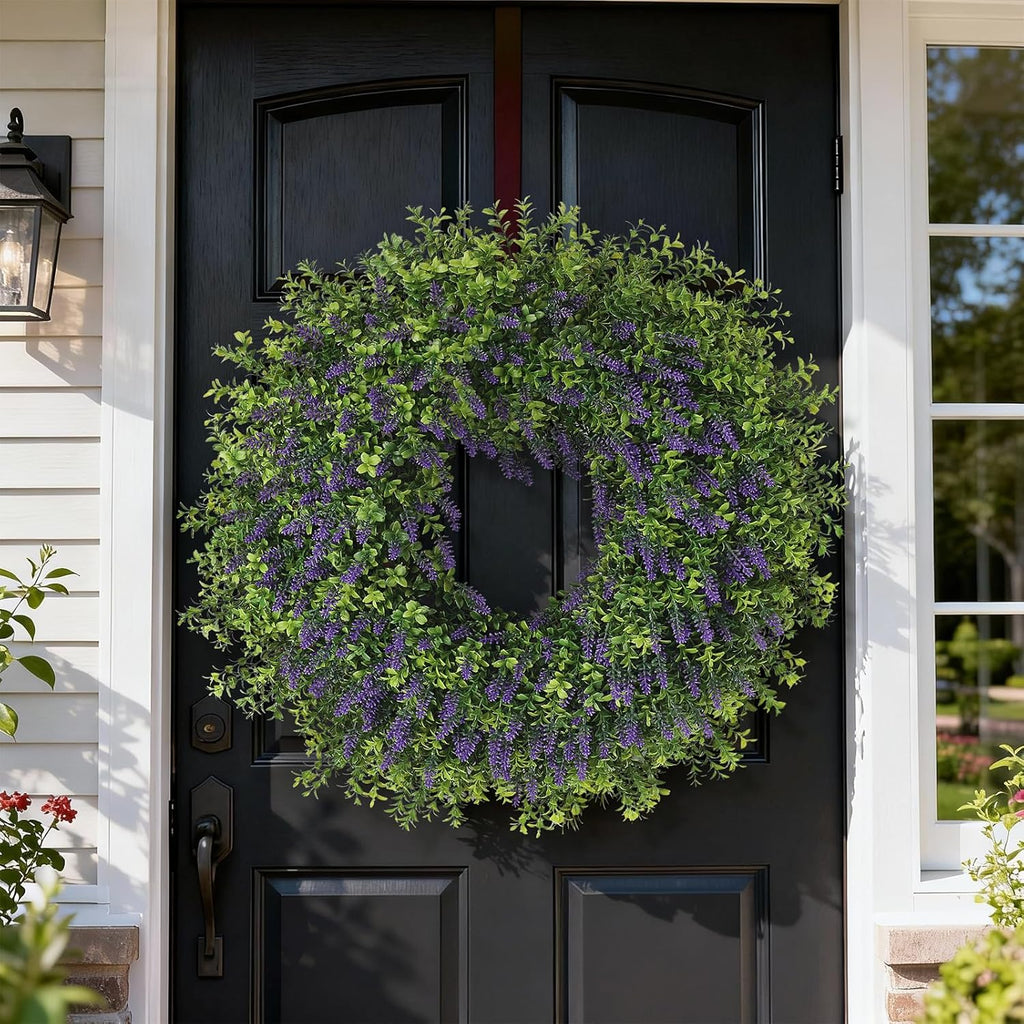 Regine Switzerland 26" Artificial Lavender & Boxwood Wreath - Large Faux Purple Greenery for Home Decor | All Seasons