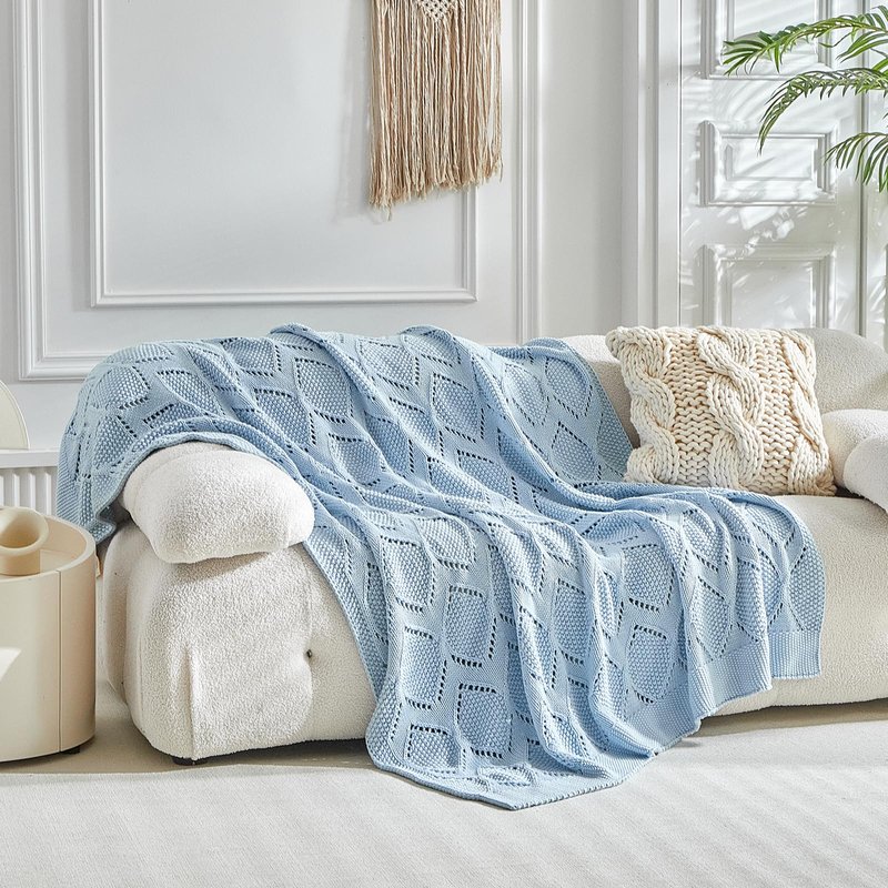 Longhui bedding Chunky Cotton Knit Throw Blanket for Couch, Sofa, Bed, or Chair, Decorative Breathable Fall Cable Knit Blanket 60 x 80 Inches, Large Medium Weight Beige