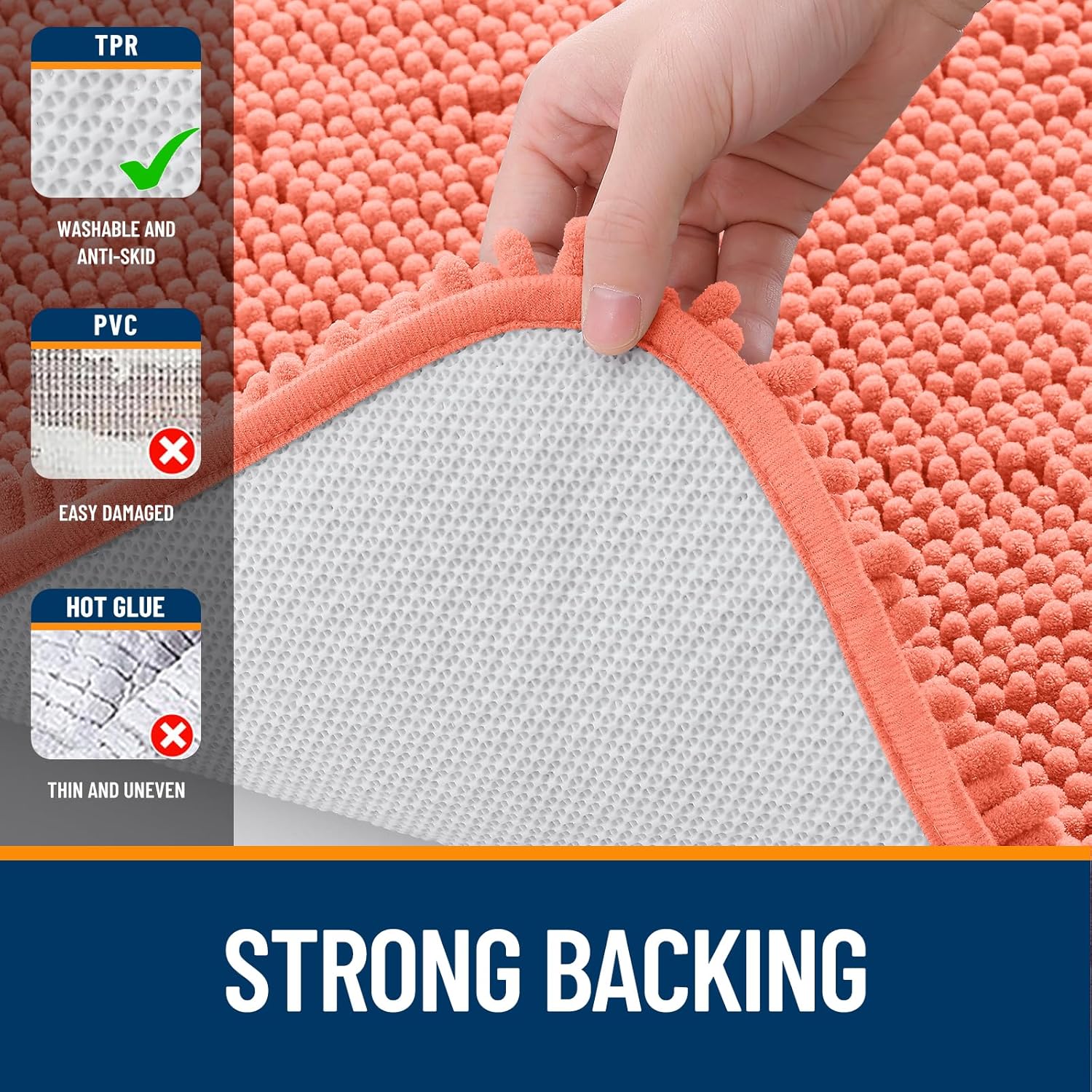 OLANLY Bathroom Runner Rugs - Extra Soft Chenille Bath Mats | Quick-Dry, Machine Washable, Coral 47x17