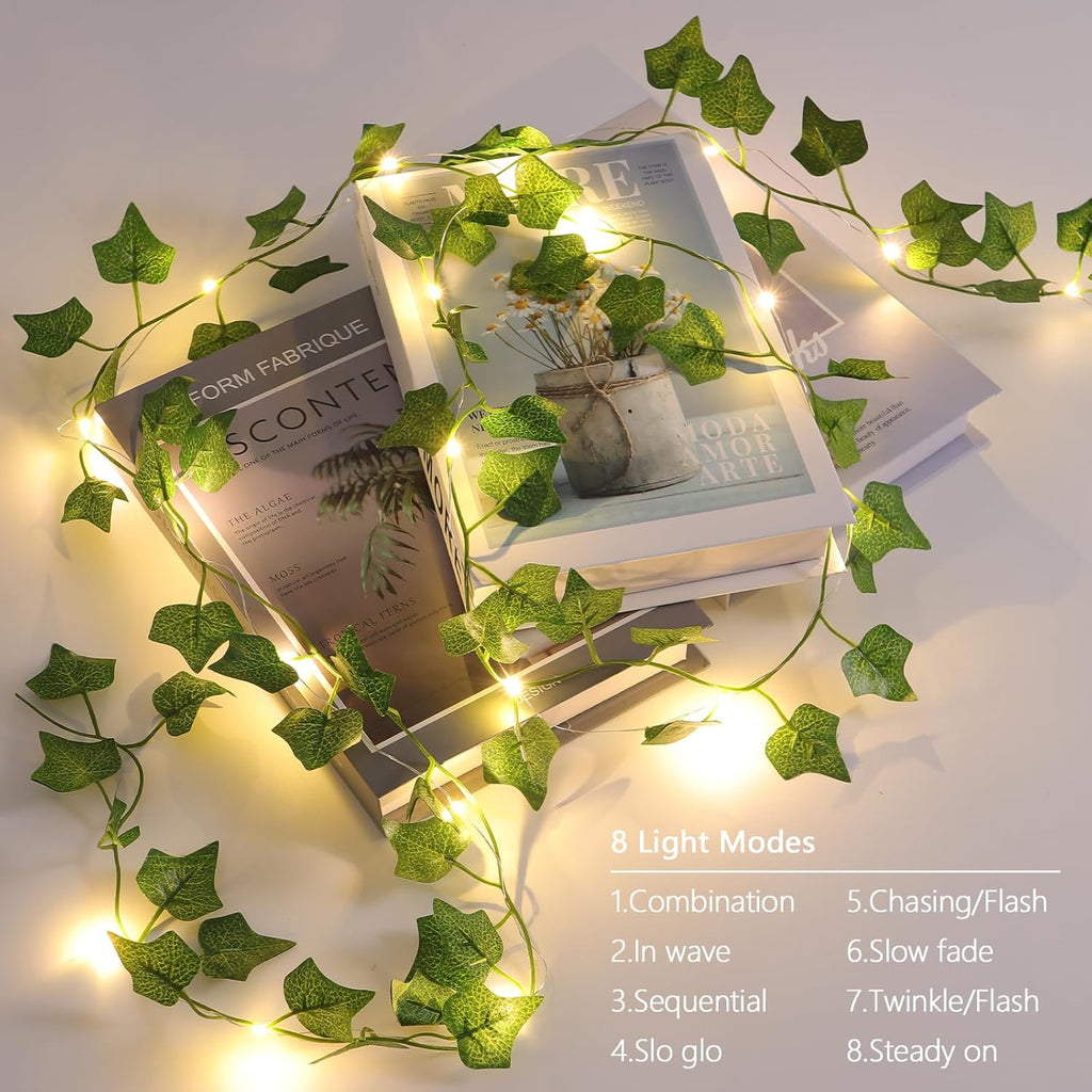 Skiennix 2 Pack LED Vines with Fairy Lights - 6.56ft Battery Operated, 8 Modes for Bedroom & Party Decor