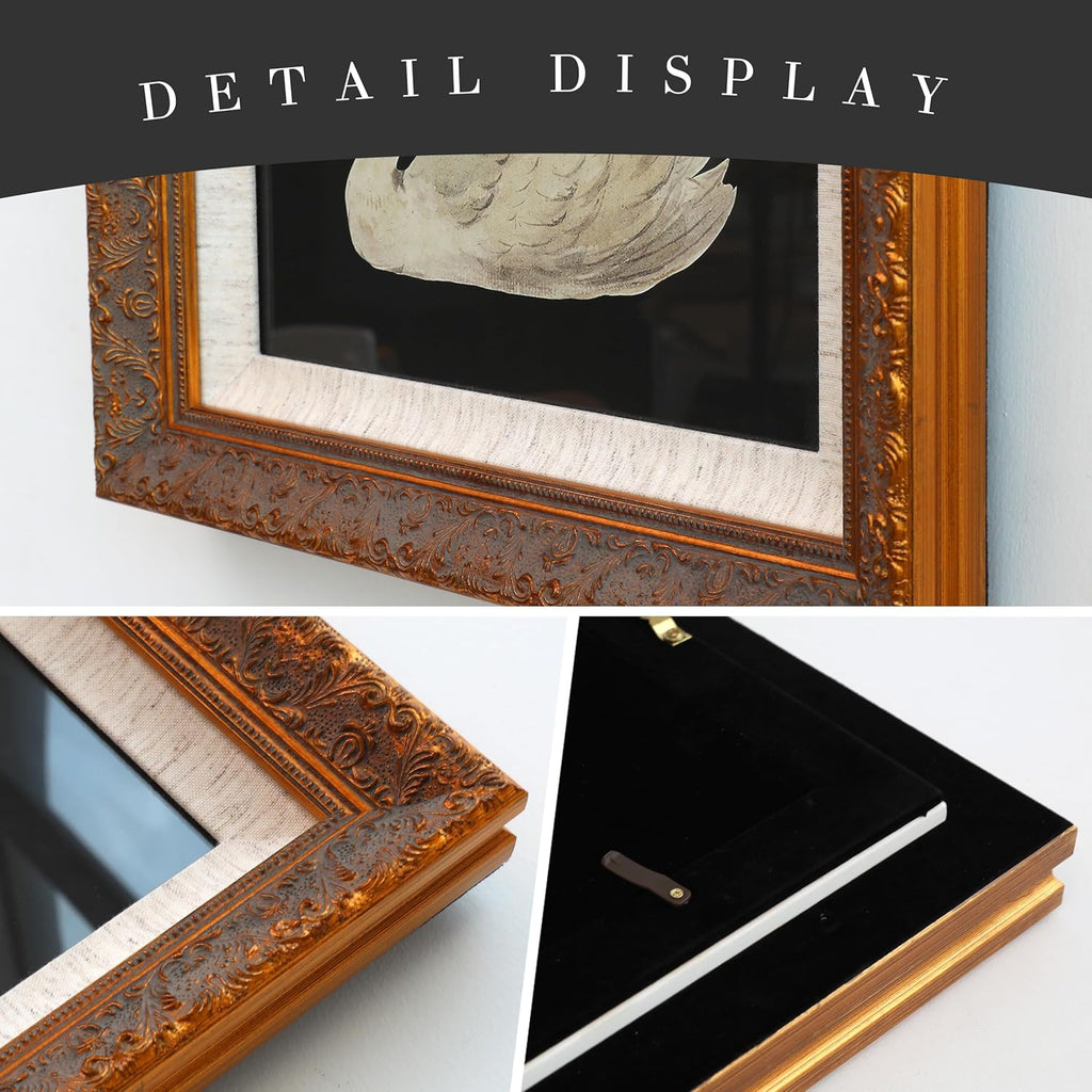 SoochART Gold Wood Framed Canvas Wall Art - Vintage Black Swan Painting Print | 8"x10" for Living Room, Bathroom, Kitchen, Bedroom