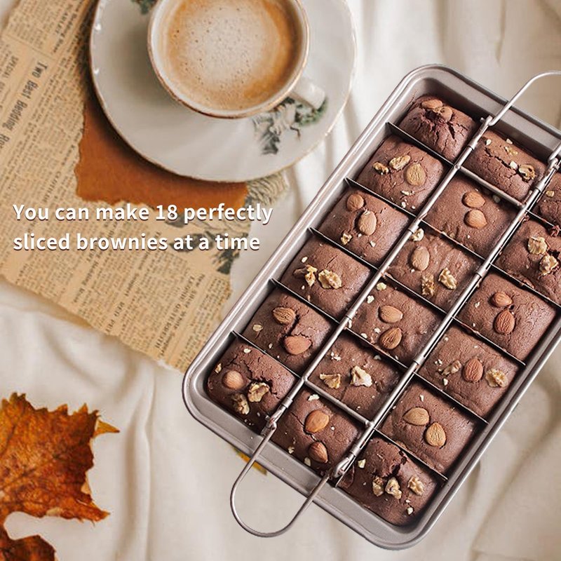 LMIP Brownie Pan with Dividers,Non-Stick Baking Pan,18 Pre-Cut Square Molds for Brownies,Brownie Pan, Lasagna Pan, Brownie Trays,and Cupcake Pan for Baking, Brownie Bites,12 X 8 X 2 Inches
