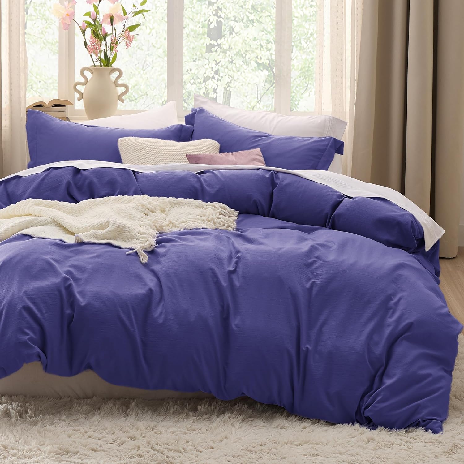 Bedsure Skipper Blue Duvet Cover Set - King Size 3-Piece Extra Soft Cotton-Like Polyester Bedding, 104x90 Inches with Zipper Closure & 2 Pillow Shams