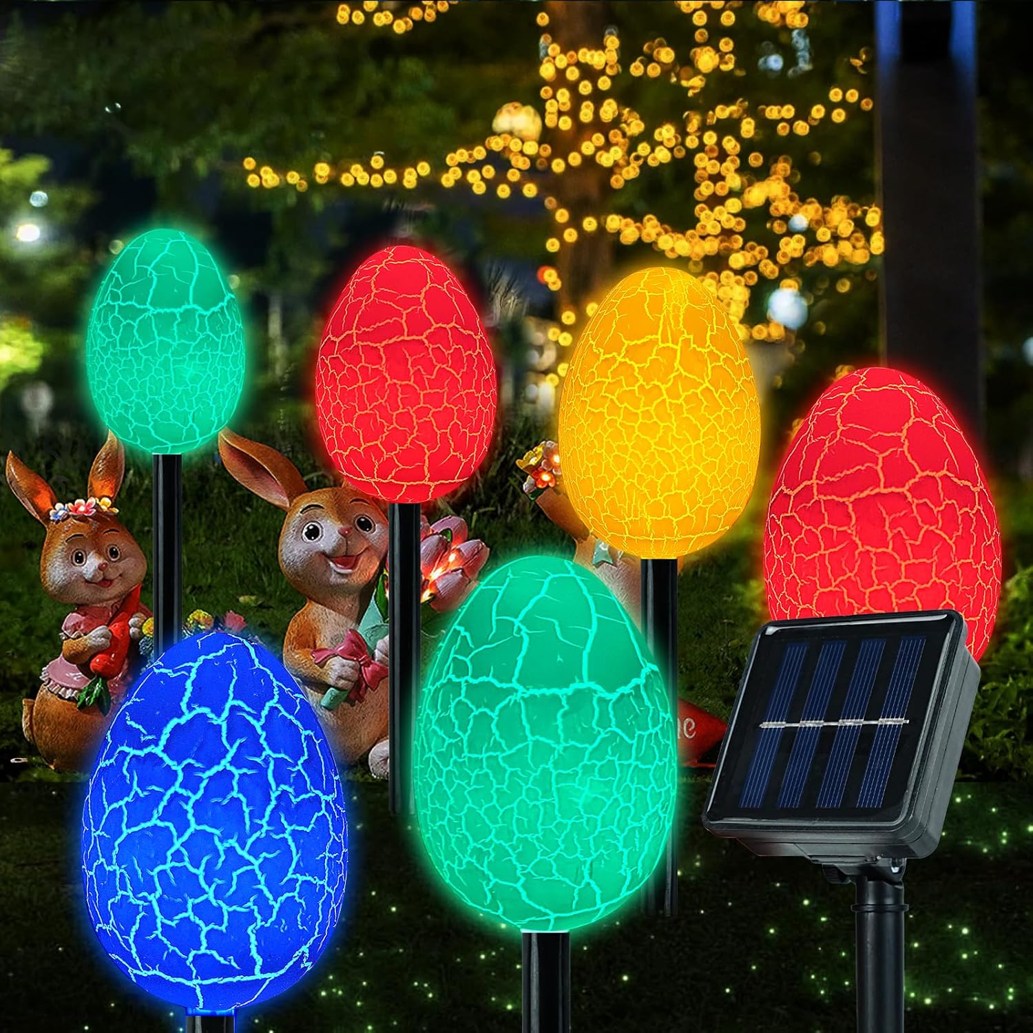 Skiennix Jumbo Solar Giant Easter Egg Lights - 12-Pack Waterproof LED Outdoor Decor | 8 Auto Modes, IP65 Weatherproof