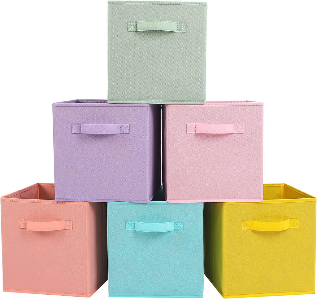 Stero Fabric Storage Bins - 6 Pack Durable 13x13 Inch Colorful Cube Baskets with Handles for Home Organization