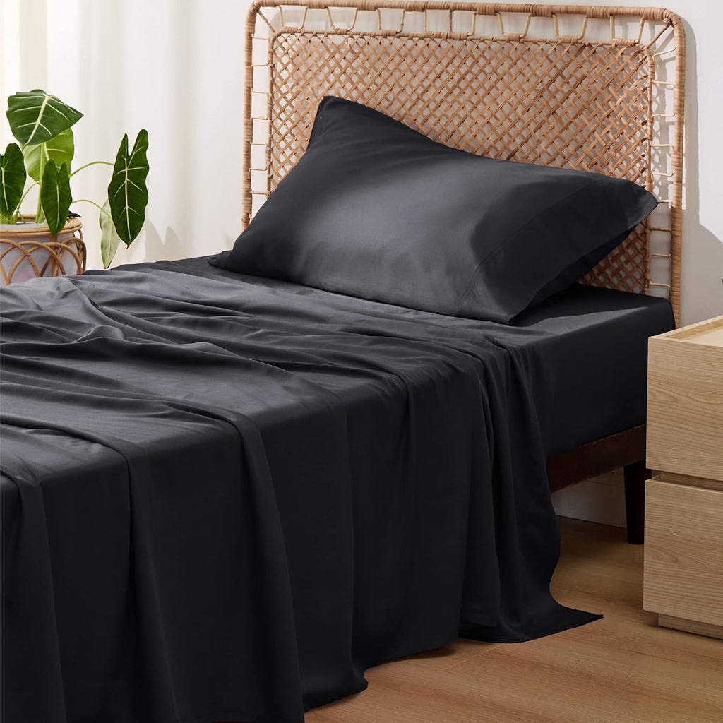 Bedsure Cooling Sheets - Twin XL Bamboo Rayon | Breathable, Soft & Luxurious Black Bedding Set
