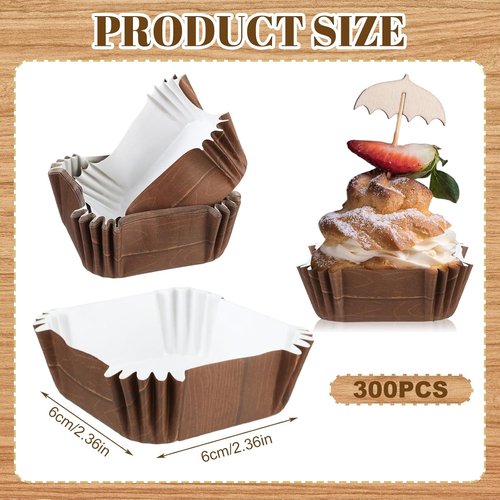 Maxcheck Square Cupcake Liners - 300 Pcs 2.36 Inches Brownie Baking Cups | Woodland Pattern for Parties