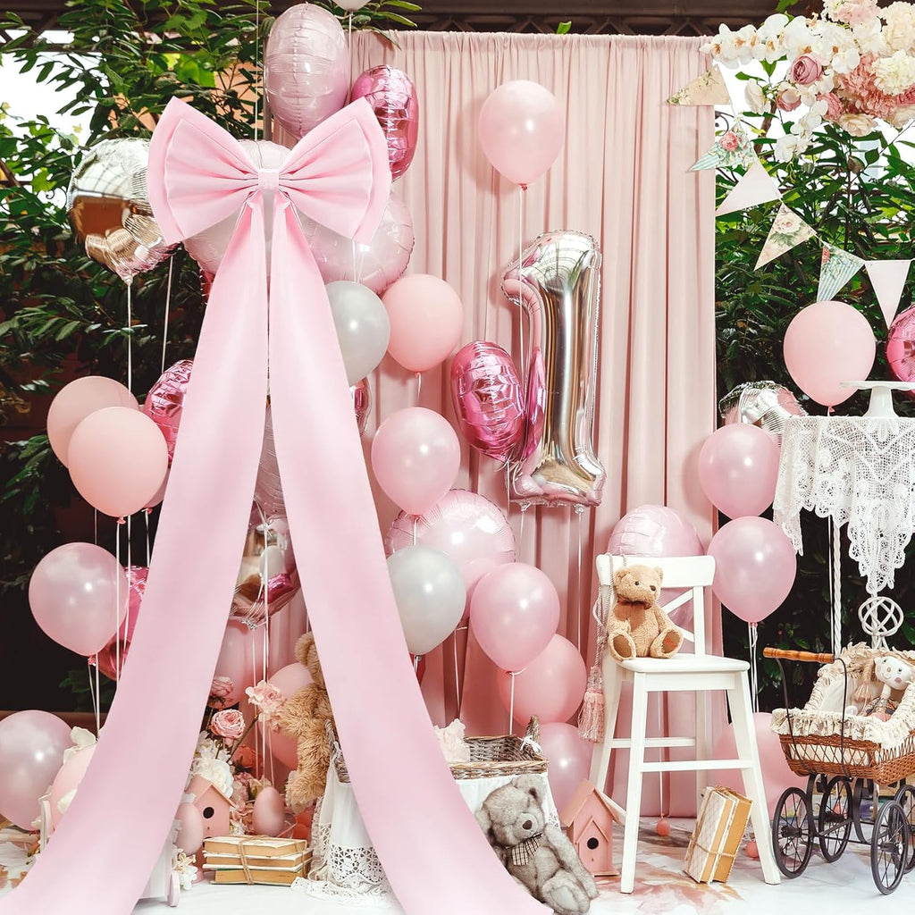 Wavwavw Giant Pink Bow Decor - Oversized 75x18 Inch Ribbon Tie for Baby Shower & Party Backdrop