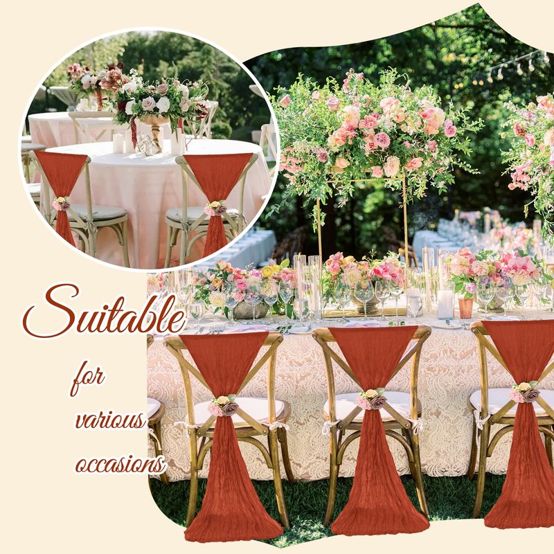 REWOMC 36 Pcs Terracotta Cheesecloth Chair Sashes, 16 x 108 inch Gauze Fabric Washable Chair Sashes Bows Designed for Aisle Decorations Universal Chair Cover Decor for Wedding Reception Party Banquet