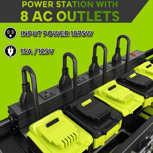 Large Power Tool Organizer by Heavy Duty Metal - Wall Mount with Charging Station & 8 Outlet Power Strip | Holds 420lbs