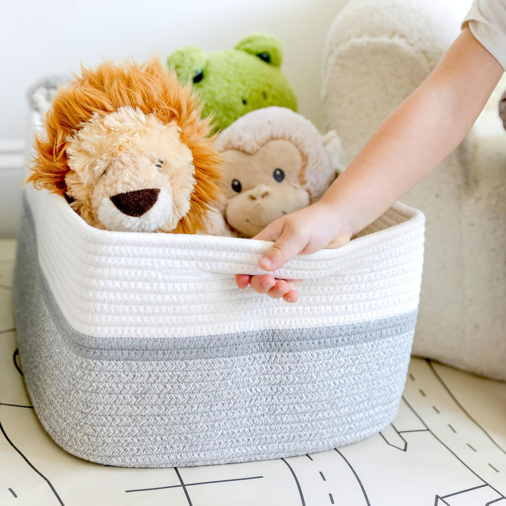 NaturalCozy Storage Baskets - 3-Pack Cotton Rope Organizing Bins | 16.8”x13”x7.6” for Toys, Laundry, and More