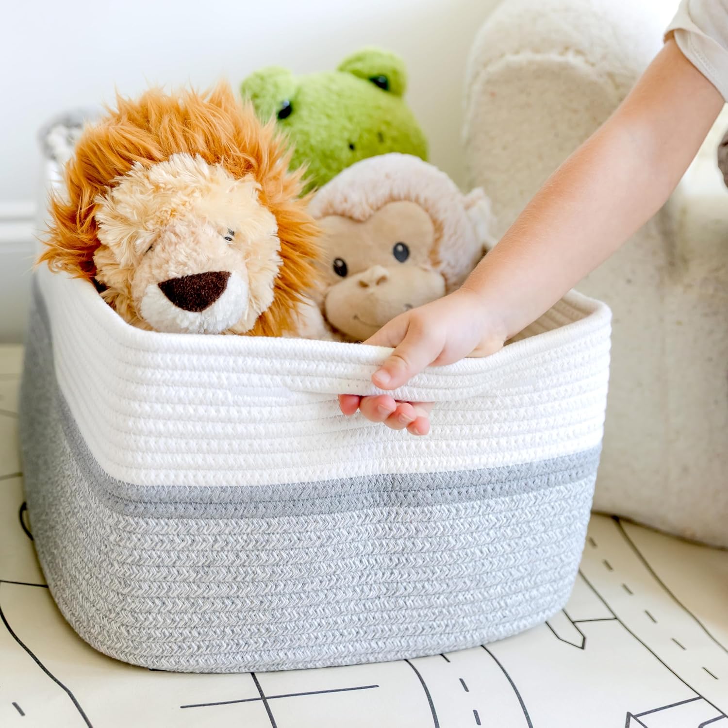 NaturalCozy Storage Baskets - 3-Pack Cotton Rope Organizing Bins | 16.8”x13”x7.6” for Toys, Laundry, and More