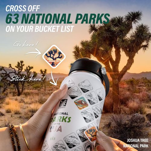 DYSANKY National Parks Water Bottle – 32 oz Insulated Stainless Steel Water Jug with 63 Hand-Drawn Park Stickers, Outdoor Accessories & Gift Box – BPA-Free – Ideal for Hiking, Camping & Travel