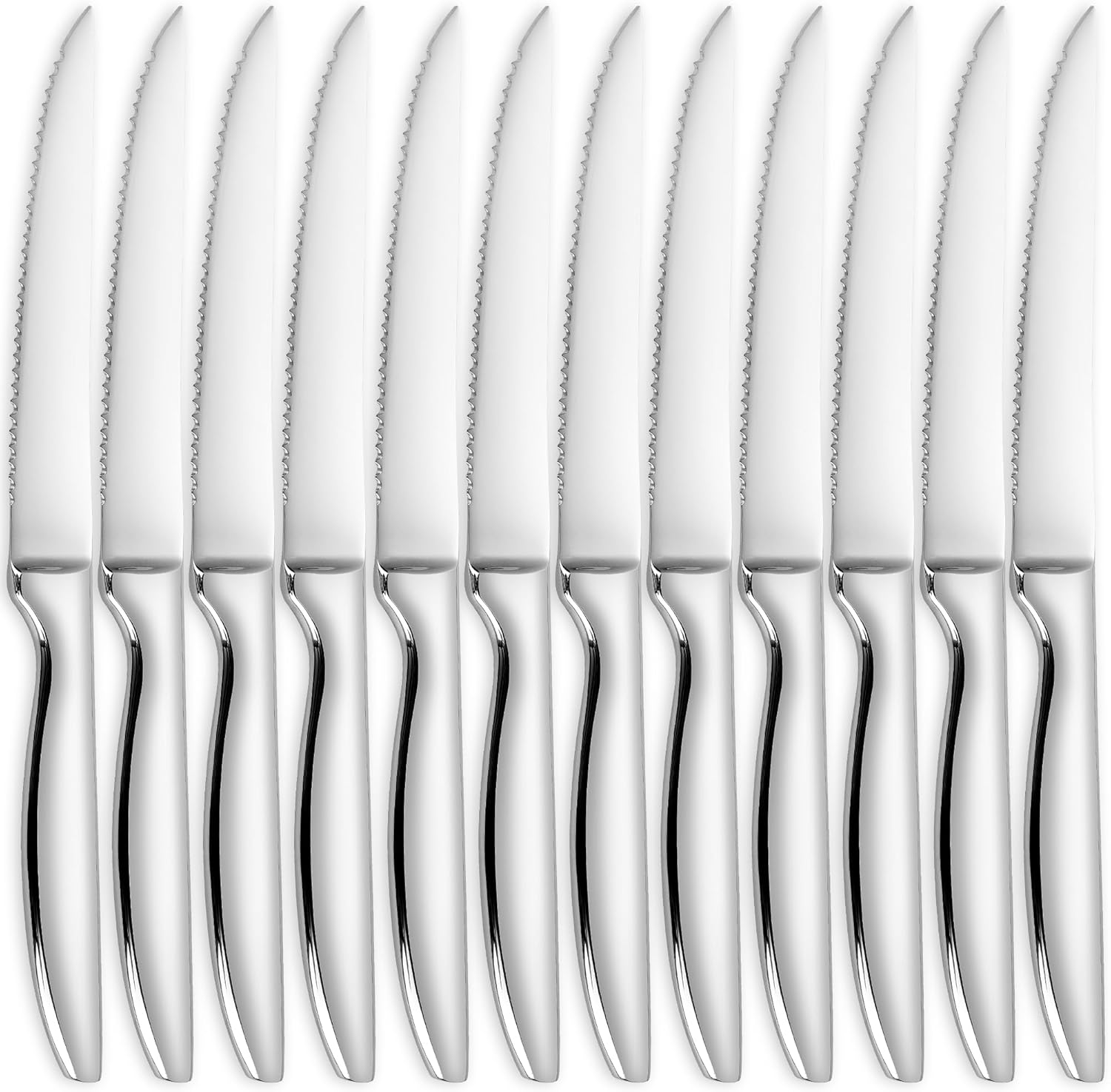 SuperCook Steak Knives Set - 12 Premium Stainless Steel Serrated Knives | Dishwasher Safe, Silver Finish