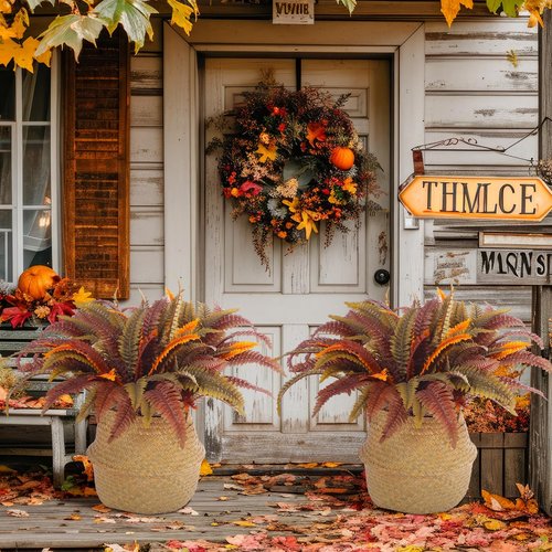 Luinabio 2 Pack 44'' Artificial Boston Fern Fall Porch Decor Hanging Plants Natural Indoor Outdoor Large Fake Ferns for Home, Garden, Thanksgiving, Autumn Decor