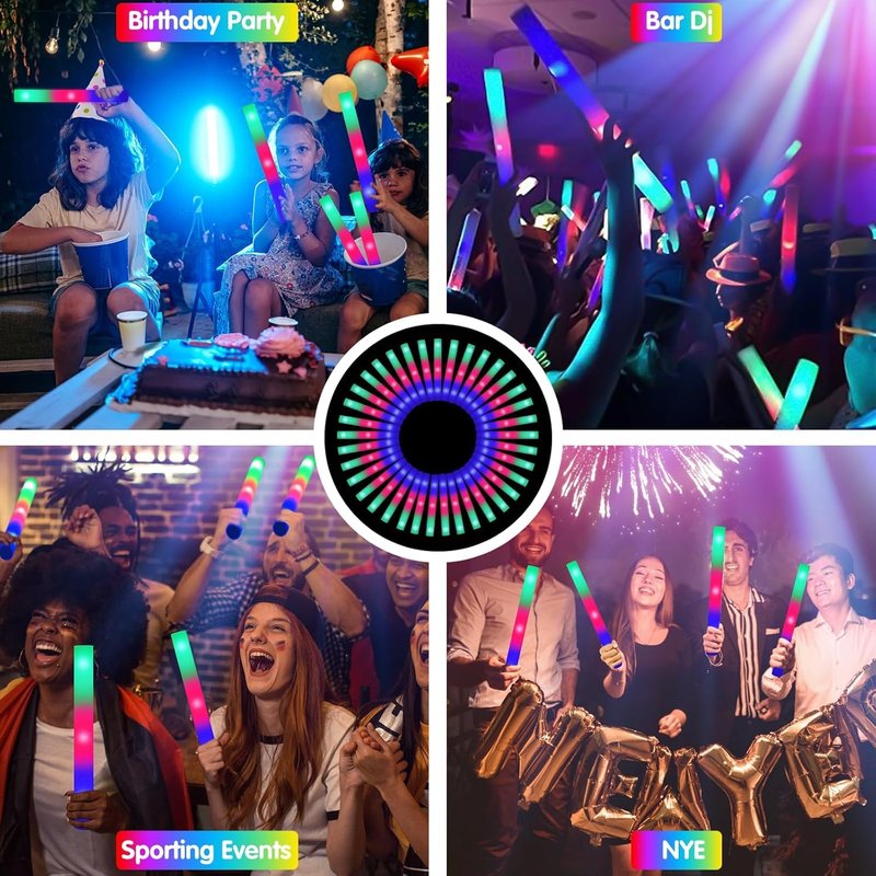 SHQDD 115 Pack LED Foam Glow Sticks, Glow Sticks Bulk with 3 Modes Colorful Flashing, Glow in the Dark Party Supplies for Wedding, Raves, Concert, Camping, Sporting Events, New Year Carnival