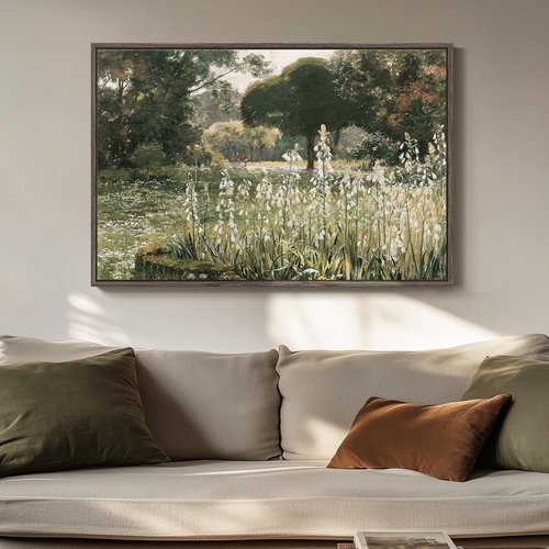 Framed Landscape Wall Art - Vintage Farmhouse Canvas Artwork for Living Room | 24x36 Rustic French Country Prints