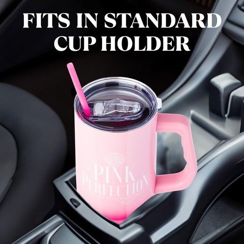 Silver Buffalo Wicked Glinda Pink Perfection Ombre Double Walled Stainless Steel Tumbler with Handle and Straw, Fits in Standard Cup Holder, 40 Ounces