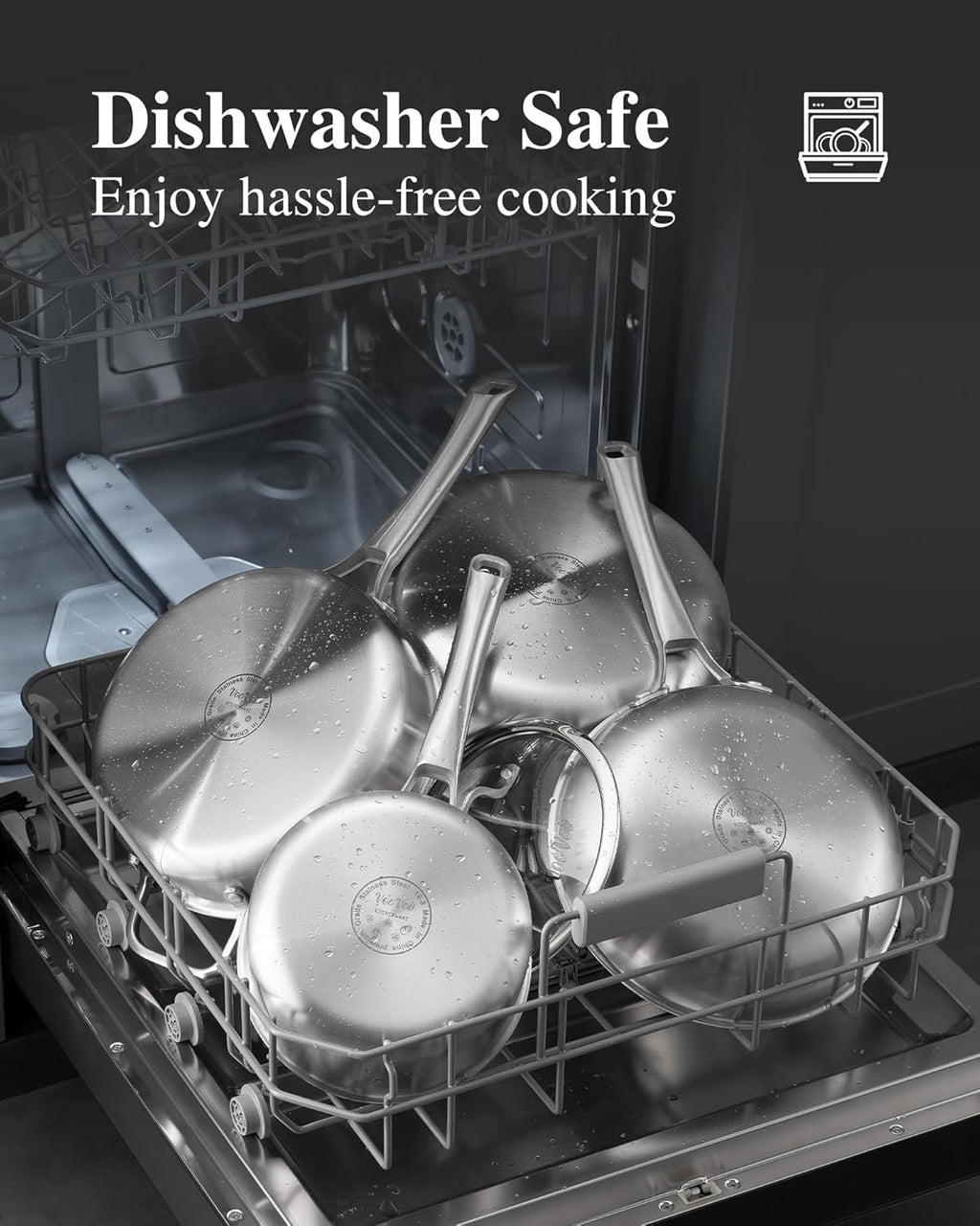 VocVoi Stainless Steel Frying Pan - 12 Inch Non-Toxic Tri-Ply Skillet, Oven & Dishwasher Safe