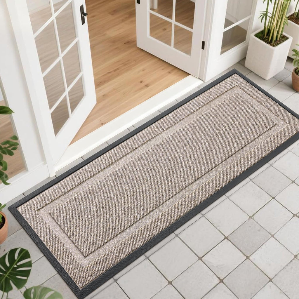 OLANLY Waterproof Front Door Mat - All-Season Natural Rubber Doormat, Easy Clean, 47x17, Camel