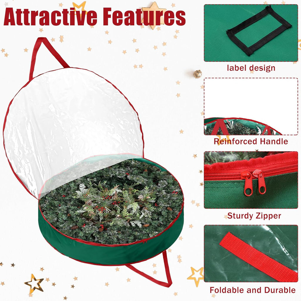 Abbylike Christmas Wreath Storage Bag - Extra Large 48'' Clear Container with Zipper & Handles | Green 600D Oxford