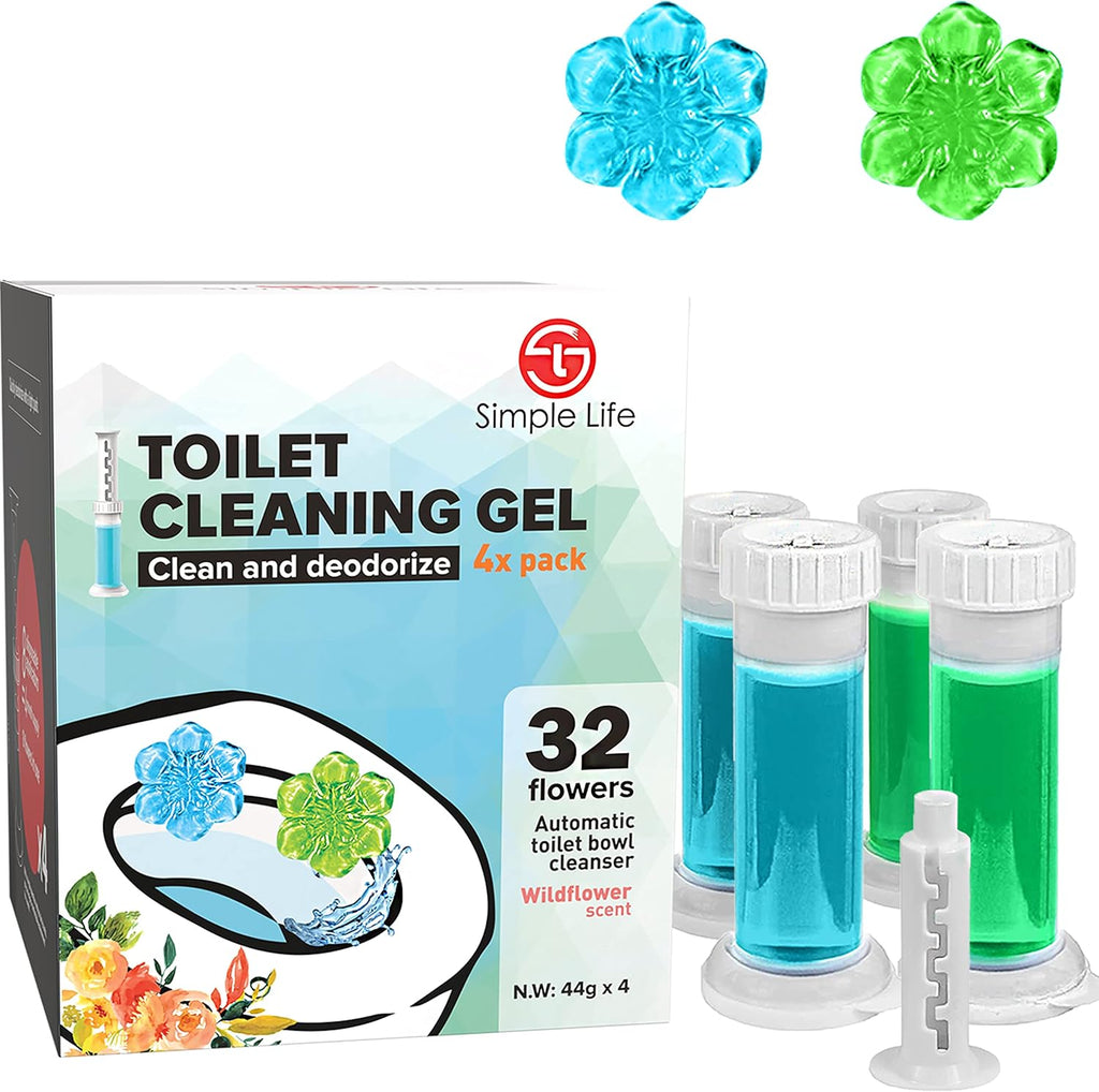 Simple Life Toilet Bowl Cleaner Gel - Fresh Flower Scent | Limescale & Stain Remover | 32 Stamps, Blue & Green