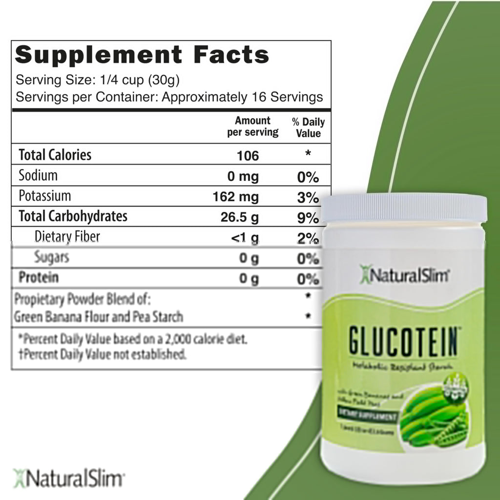 NaturalSlim Prebiotic Resistant Starch Supplement with Green Banana Flour Organic & Pea Starch Blend Glucotein Powder - Non-GMO & Gluten Free - 16 Servings