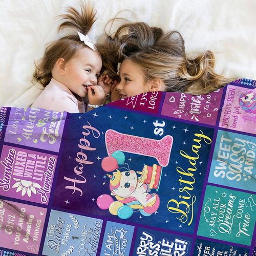 One Year Old Girl Birthday Gifts - Ultra Soft Blanket for 1st Birthday Girl Gifts,Present for One Year Old Baby Girl Celebration Fleece Throw Blanket 50"x40"