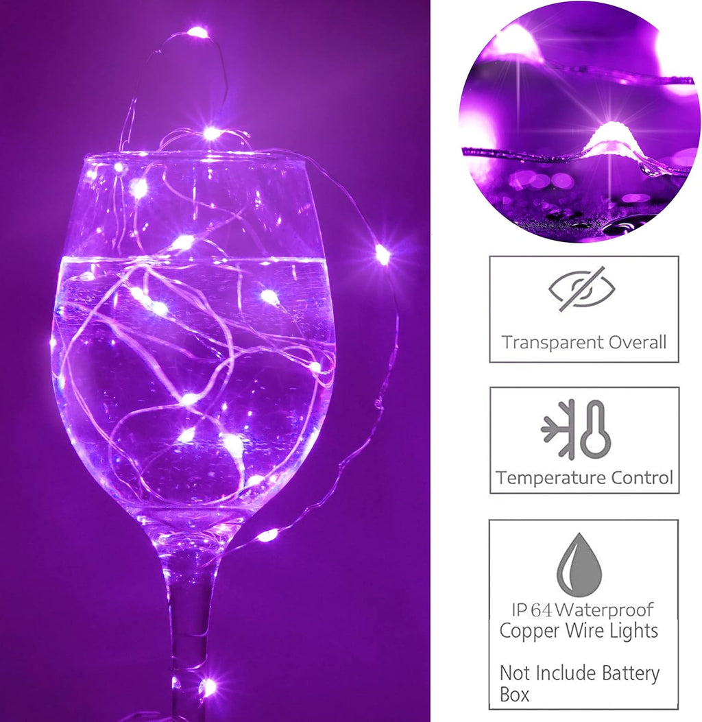 SmilingTown 20 LED Purple Fairy Lights - Battery Operated 6.6ft Waterproof String Lights for Weddings & Parties