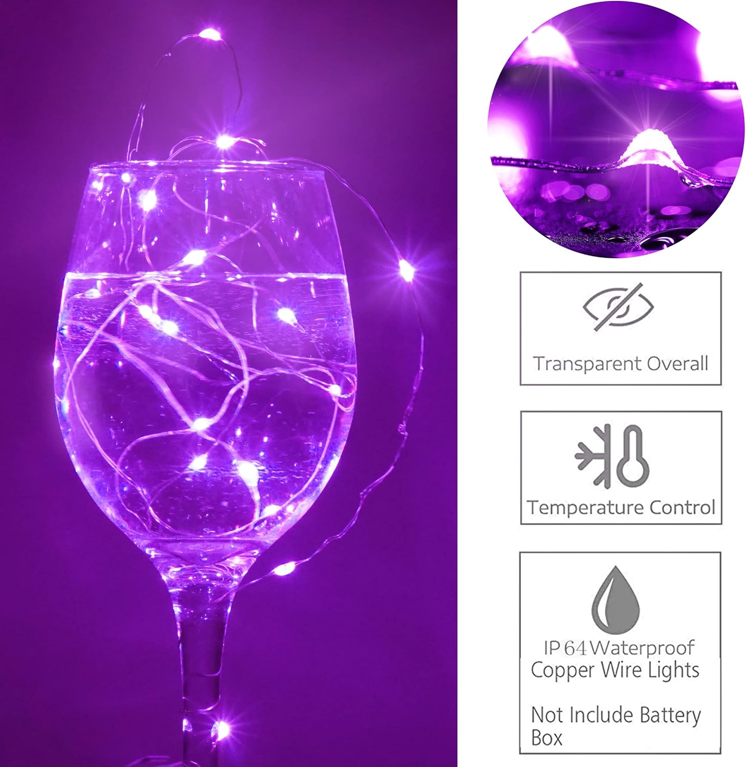 SmilingTown 20 LED Purple Fairy Lights - Battery Operated 6.6ft Waterproof String Lights for Weddings & Parties